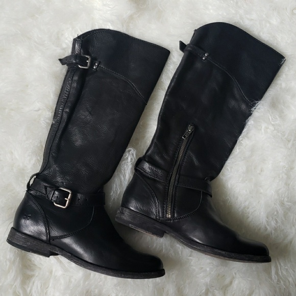 FRYE ~~Phillip buckle black leather boots - Picture 2 of 8
